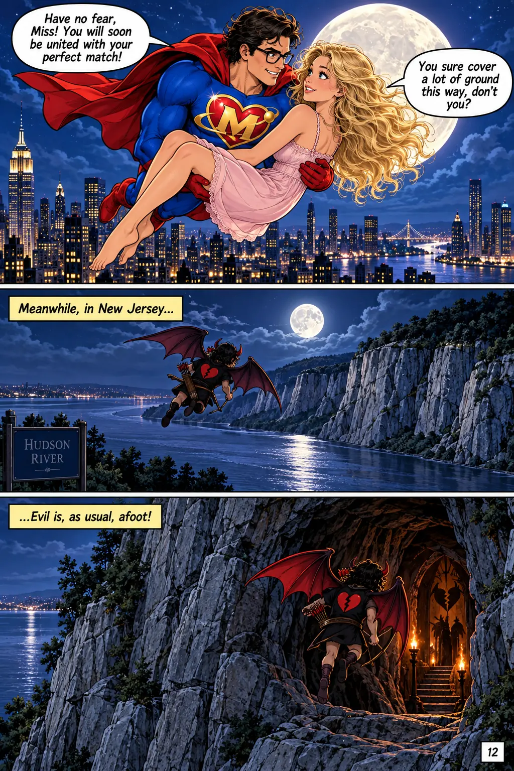 Illustrated comic page 12 of Matchman Conquers All.