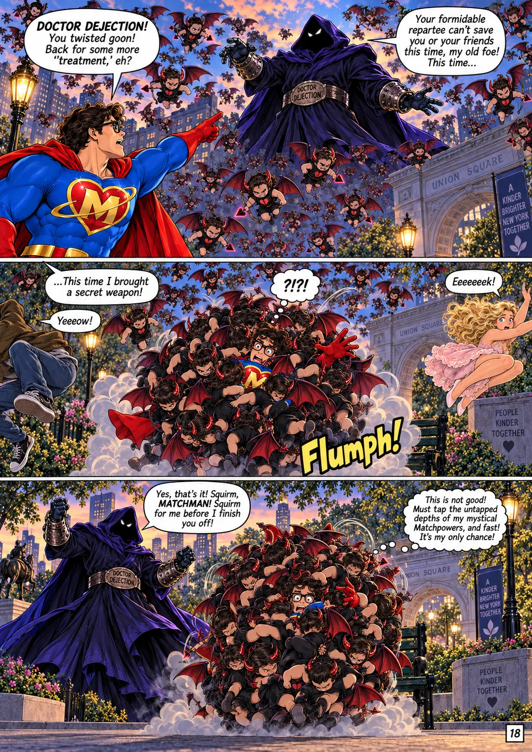 Illustrated comic page 18 of Matchman Conquers All.