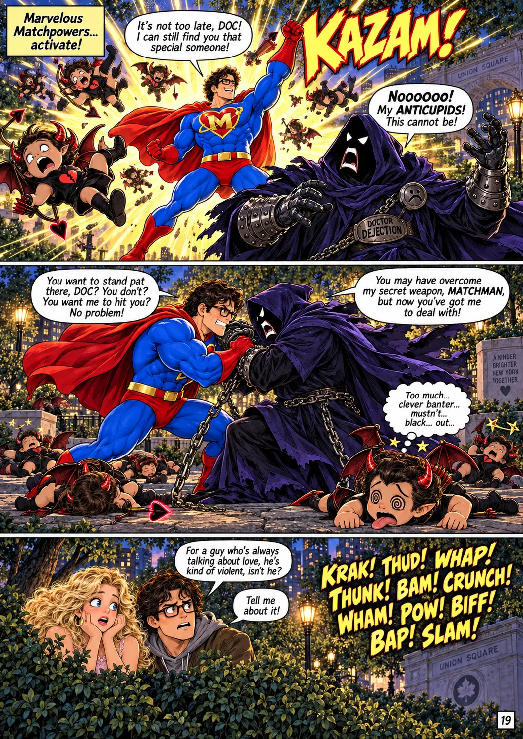 Illustrated comic page 19 of Matchman Conquers All.