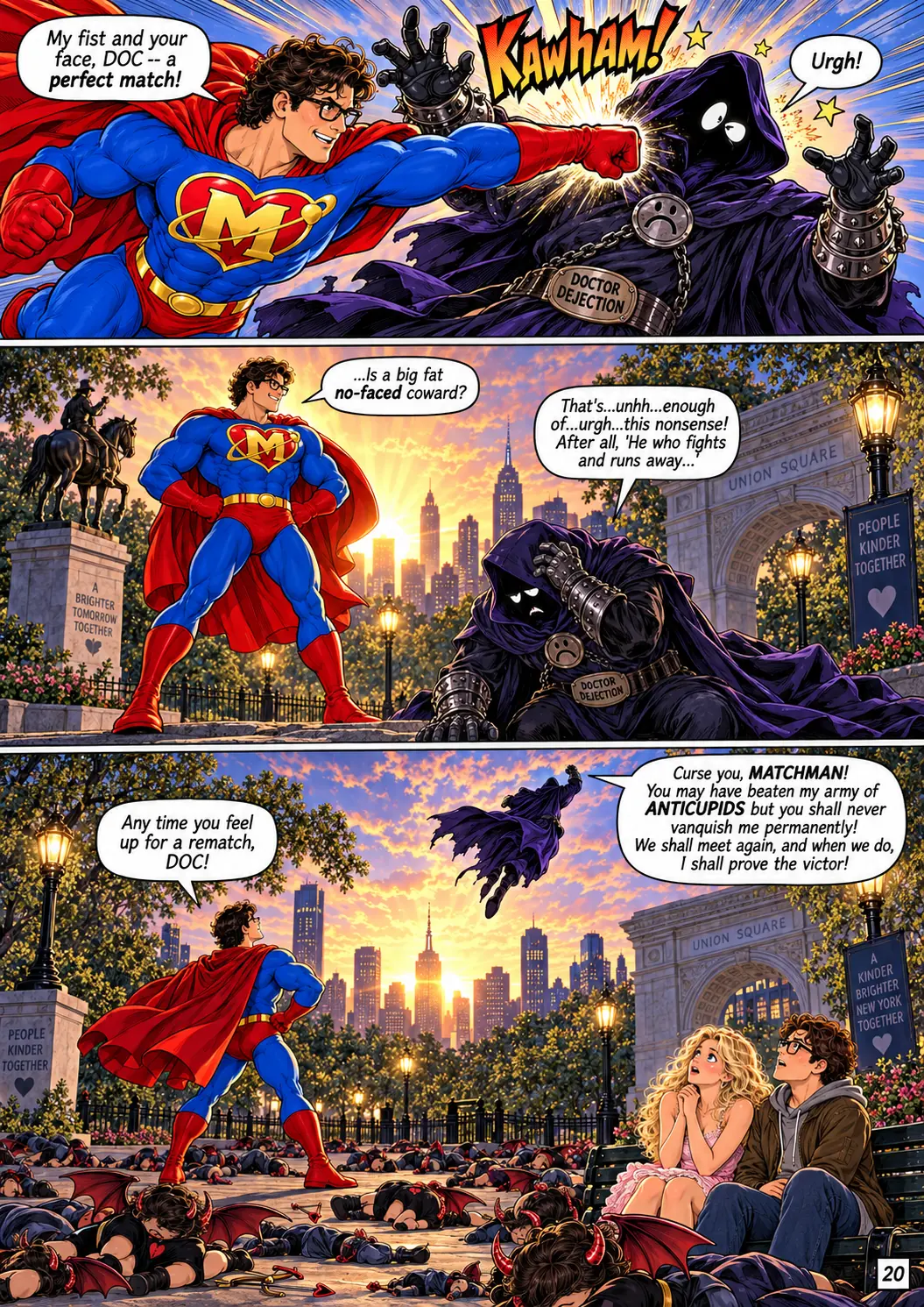 Illustrated comic page 20 of Matchman Conquers All.