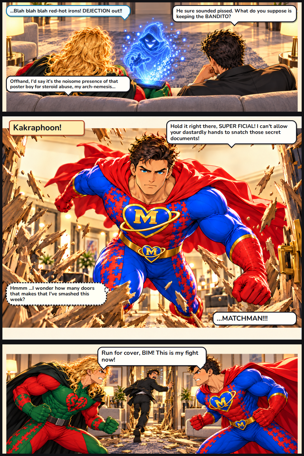Illustrated comic page 16 of Game, Set and Matchman.