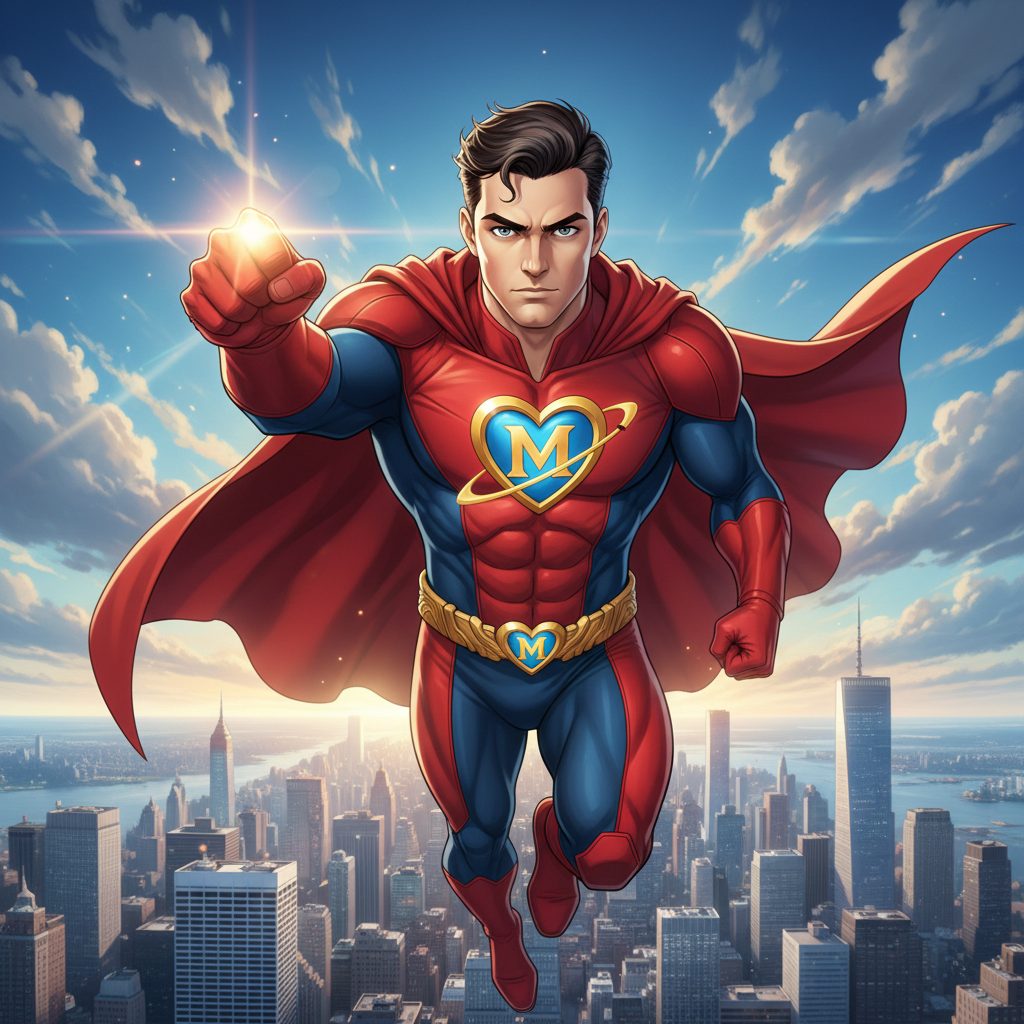 The Matchman flying above New York City